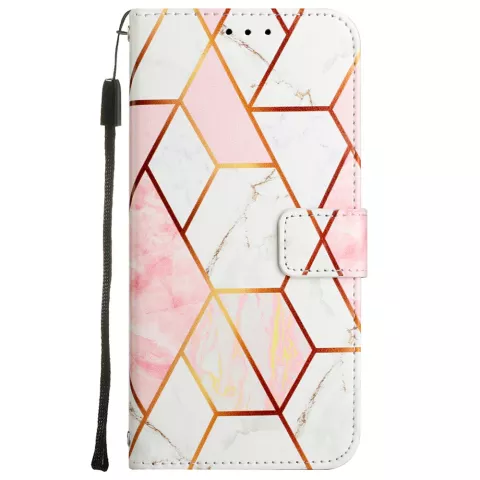 Rose Marble Wallet kunstleer hoesje voor iPhone 13 - wit en roze