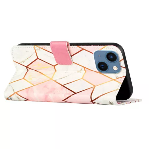 Rose Marble Wallet kunstleer hoesje voor iPhone 13 - wit en roze