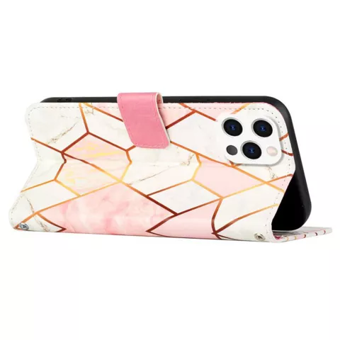 Rose Marble Wallet kunstleer hoesje voor iPhone 13 Pro - wit en roze