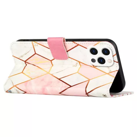 Rose Marble Wallet kunstleer hoesje voor iPhone 13 Pro Max - wit en roze