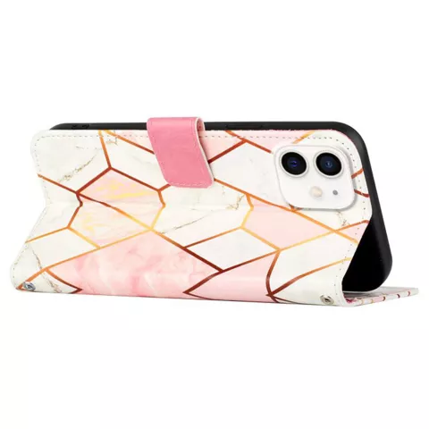 Rose Marble Wallet kunstleer hoesje voor iPhone 12 en 12 Pro - wit en roze