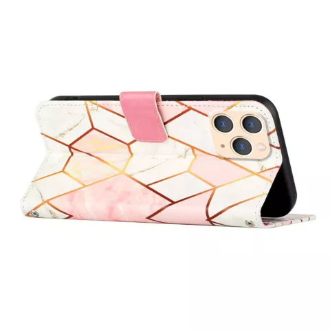 Rose Marble Wallet kunstleer hoesje voor iPhone 11 Pro Max - wit en roze