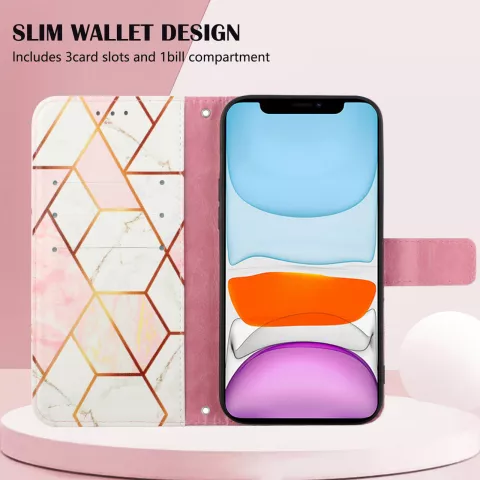 Rose Marble Wallet kunstleer hoesje voor iPhone 11 - wit en roze