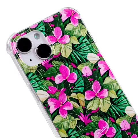 Tropical Leaves &amp; Flowers TPU met versterkte hoeken hoesje voor iPhone 13 mini