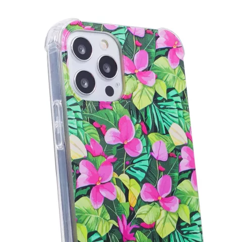 Tropical Leaves &amp; Flowers TPU met versterkte hoeken hoesje voor iPhone 14 Pro