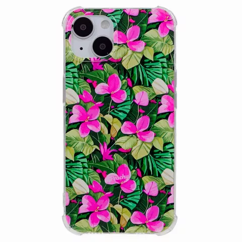 Tropical Leaves &amp; Flowers TPU met versterkte hoeken hoesje voor iPhone 15 Plus