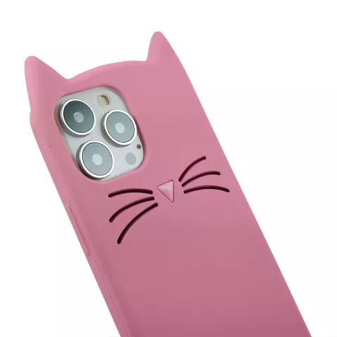 Schattige kat siliconen hoesje voor iPhone 15 Pro Max - roze