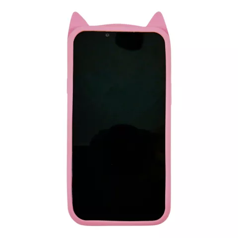 Schattige kat siliconen hoesje voor iPhone 15 Pro Max - roze