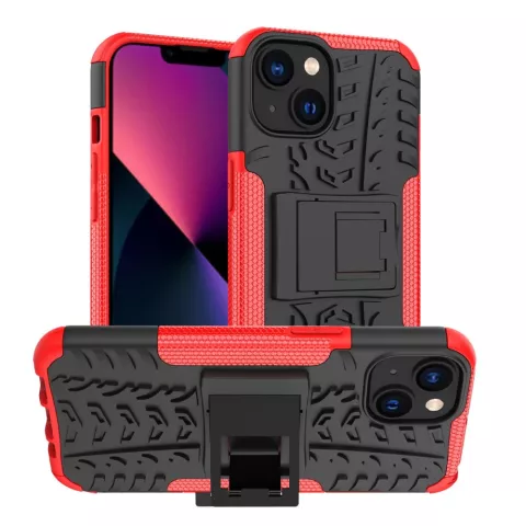 Shockproof Kickstand anti-slip kunststof en TPU hoesje voor iPhone 15 - rood