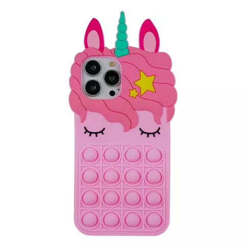 Unicorn Pop Fidget Bubble siliconen hoesje voor iPhone 15 Pro Max - roze