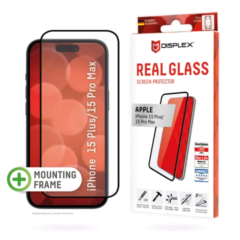 Displex Real Glass Full Cover Screenprotector geschikt voor iPhone 15 Plus &amp; iPhone 15 Pro Max - Transparant