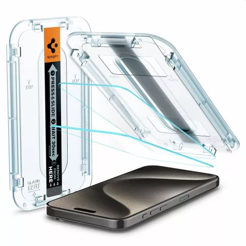Spigen Glass Met Montage Frame EZ FIT 2 Pack Screenprotector geschikt voor iPhone 15 Pro Max - Transparant