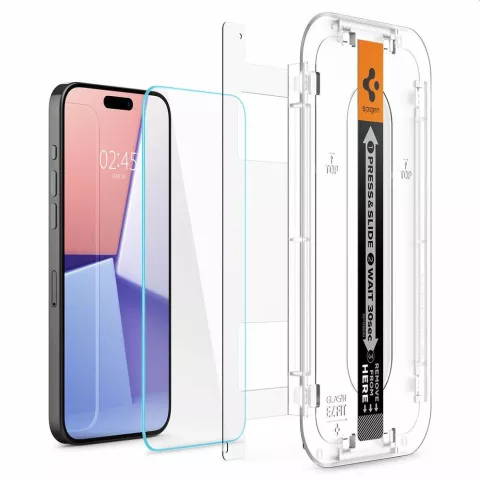 Spigen Glass Met Montage Frame EZ FIT 2 Pack Screenprotector geschikt voor iPhone 15 Pro Max - Transparant