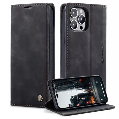 Caseme Retro Wallet Case hoesje geschikt voor iPhone 15 Pro Max - zwart