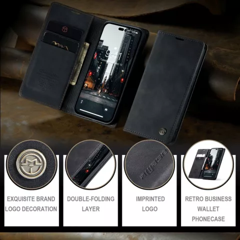Caseme Retro Wallet Case hoesje geschikt voor iPhone 15 Pro Max - zwart