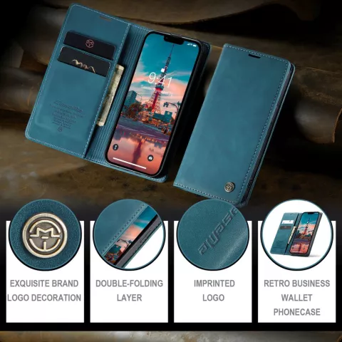 Caseme Retro Wallet Case hoesje voor iPhone 15 - Blue