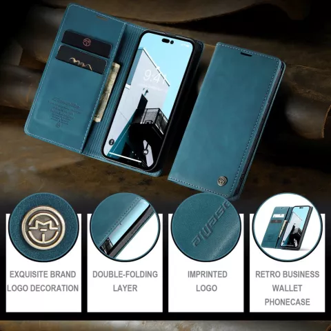 Caseme Retro Wallet Case hoesje voor iPhone 15 Pro Max - Blue