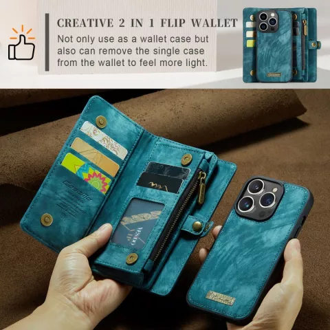 Caseme Vintage Portemonnee hoesje geschikt voor iPhone 15 Pro Max - Blue