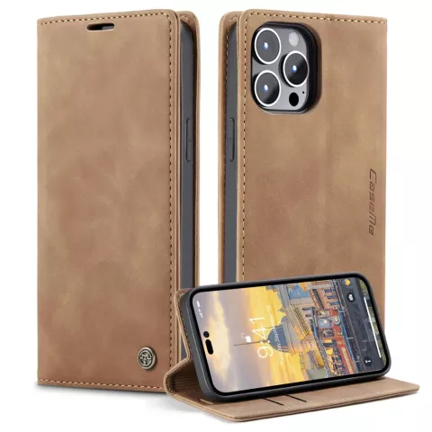 Caseme Retro Wallet Case hoesje voor iPhone 15 Pro - bruin