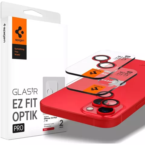 Spigen Camera Lens Glass Protector 2 Pack geschikt voor iPhone 14 Plus en iPhone 14 - Red