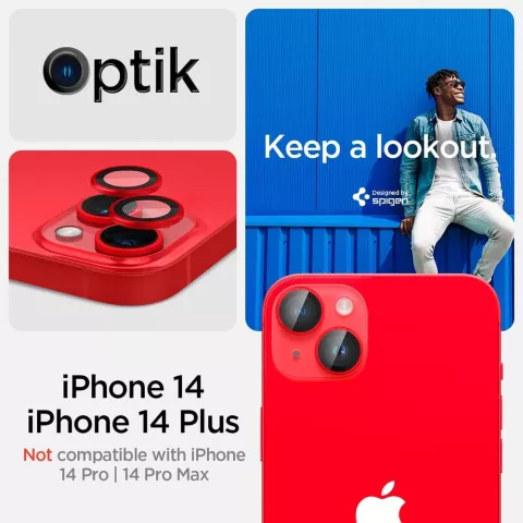 Spigen Camera Lens Glass Protector 2 Pack voor iPhone 14 Plus en iPhone 14 - Red