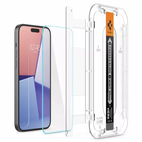 Spigen Glass Montage Frame EZ FIT 2 Pack AGL06883 Screenprotector geschikt voor iPhone 15 Plus - Transparant