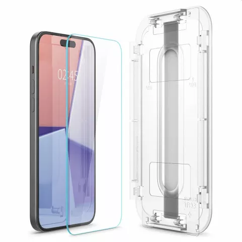 Spigen Glass Montage Frame EZ FIT 2 Pack AGL06883 Screenprotector voor iPhone 15 Plus - Transparant