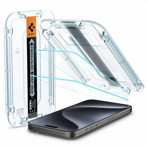 Spigen Glass Montage Frame EZ FIT 2 Pack AGL06892 Screenprotector voor iPhone 15 Pro - Transparant