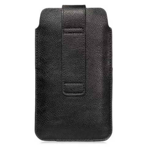 Lychee Lederen Textuur Universele telefoon Pouch insteekhoesje riem beltclip max 5.5-inch zoals iPhone SE en 13 mini - Zwart