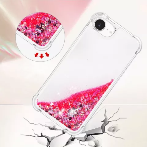 Glitter TPU met versterkte hoeken hoesje geschikt voor iPhone 16e - transparant roze