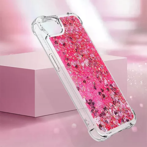Glitter TPU met versterkte hoeken hoesje geschikt voor iPhone 16e - transparant roze