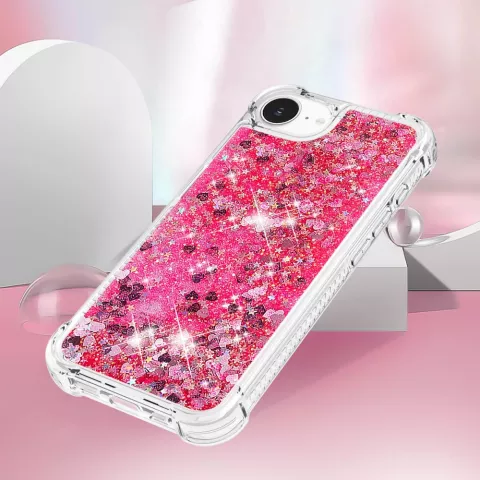 Glitter TPU met versterkte hoeken hoesje geschikt voor iPhone 16e - transparant roze