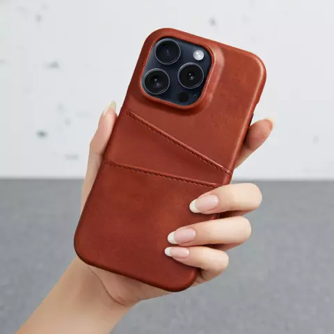 Duo Cardslot Wallet vegan leather hoesje geschikt voor iPhone 15 - bruin