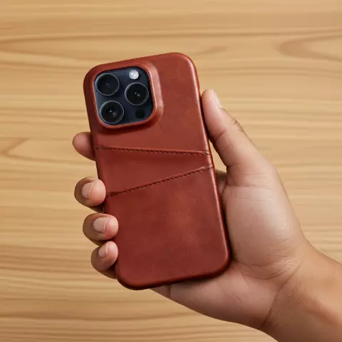 Duo Cardslot Wallet vegan leather hoesje geschikt voor iPhone 15 - bruin