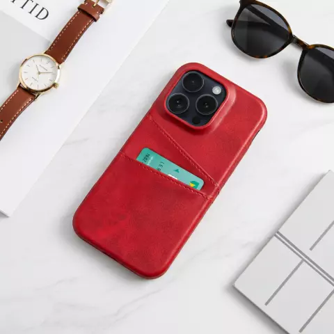 Duo Cardslot Wallet kunstleer hoesje geschikt voor iPhone 14 - rood