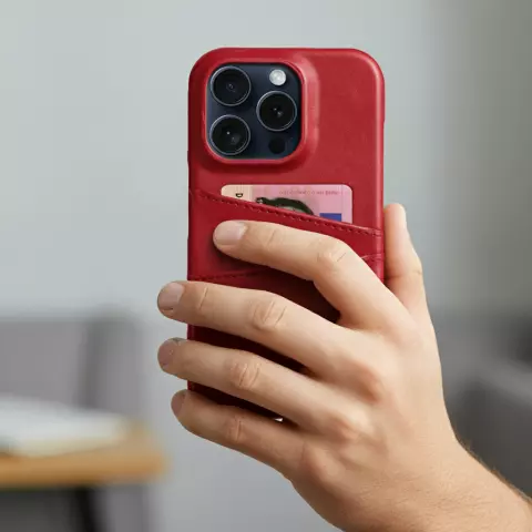 Duo Cardslot Wallet vegan leather hoesje geschikt voor iPhone 16 Pro - rood