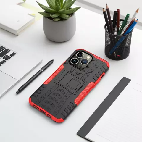 Shockproof Kickstand anti-slip kunststof en TPU hoesje geschikt voor iPhone 15 Pro Max - rood