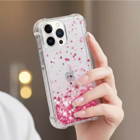 Glitter TPU met versterkte hoeken hoesje geschikt voor iPhone 15 Pro Max - transparant roze