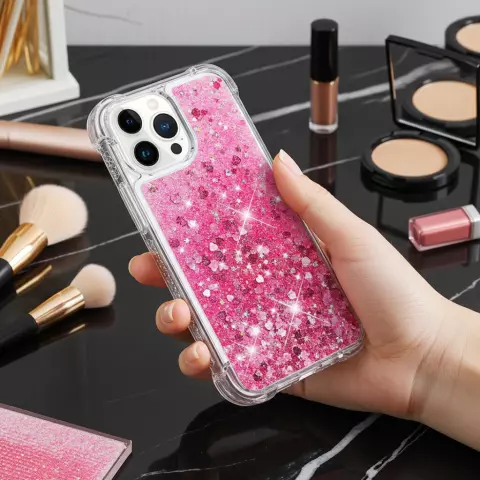 Glitter TPU met versterkte hoeken hoesje geschikt voor iPhone 16 Pro - transparant roze
