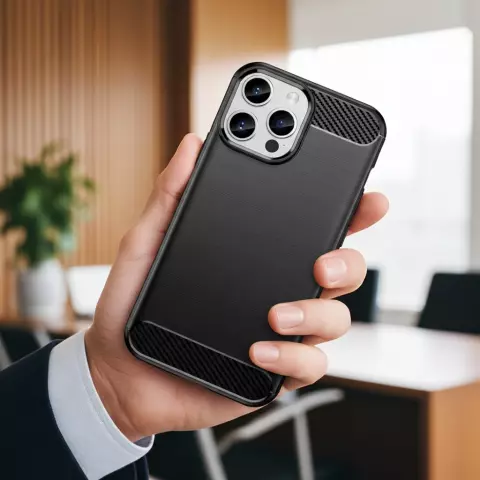 Carbon Armor TPU met geborstelde afwerking hoesje geschikt voor iPhone 12 en 12 Pro - zwart