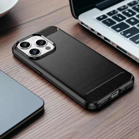Carbon Armor TPU met geborstelde afwerking hoesje geschikt voor iPhone 12 en 12 Pro - zwart
