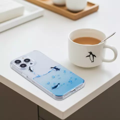 Doorzichtig pinguin hoesje geschikt voor iPhone 6 6s TPU silicone cover zee transparant blauw