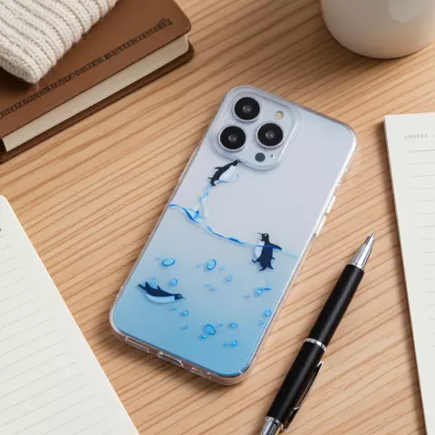 Doorzichtig pinguin hoesje geschikt voor iPhone 6 6s TPU silicone cover zee transparant blauw