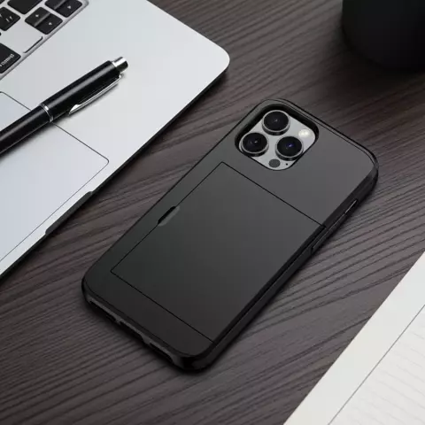Secret Pasjeshouder anti-slip kunststof en TPU hoesje geschikt voor iPhone 15 Plus - zwart