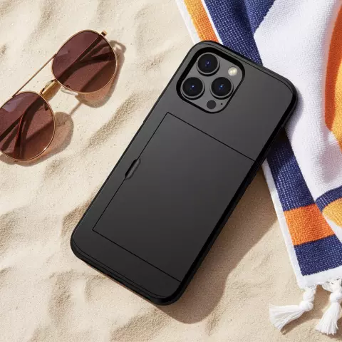 Secret Pasjeshouder anti-slip kunststof en TPU hoesje geschikt voor iPhone 15 Pro - zwart