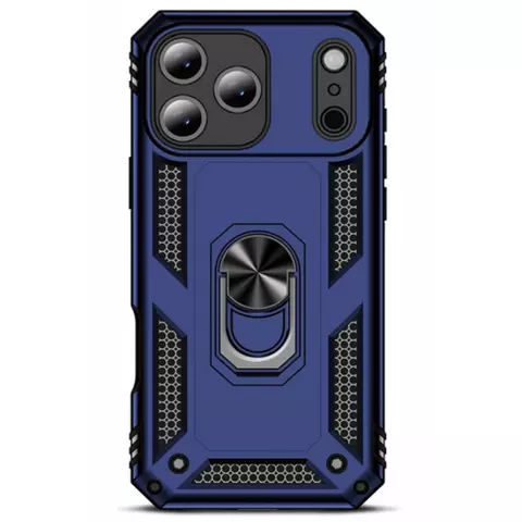 iPhone 17 Pro Hoesje Blauw &ndash; Schokbestendige Rugged Armor Cover met Metalen Ringhouder (Geschikt voor iPhone 17 Pro)