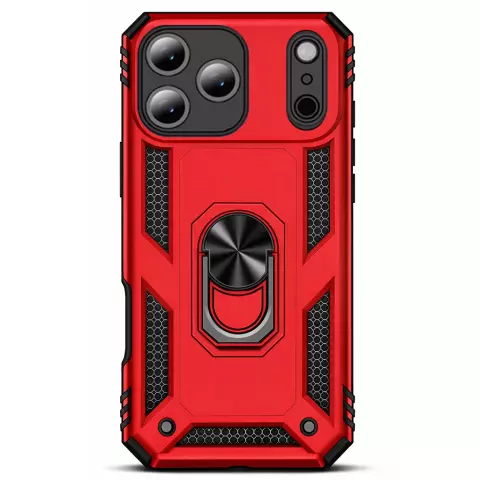 iPhone 18 Pro Hoesje Rood &ndash; Schokbestendige Rugged Armor Cover met Metalen Ringhouder (Geschikt voor iPhone 18 Pro)