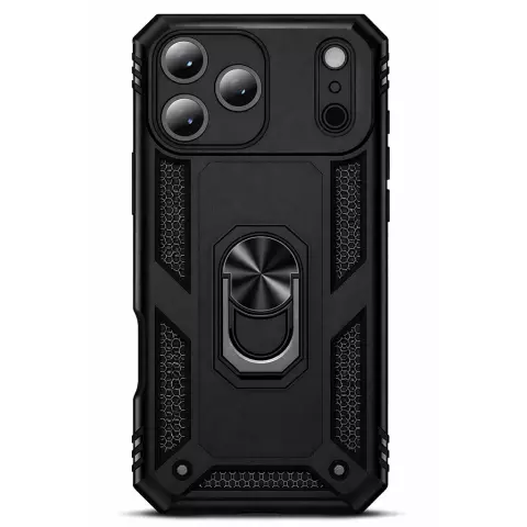 iPhone 18 Pro Hoesje Zwart &ndash; Schokbestendige Rugged Armor Cover met Metalen Ringhouder (Geschikt voor iPhone 18 Pro)