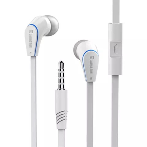 Langston In-Ear Oordopjes 3.5 mm Flat cable Witte oortjes knopje mic Noodle kabel