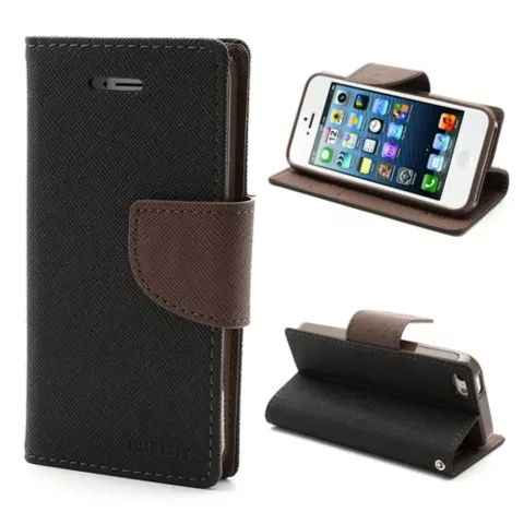 Wallet case Origineel Mercury Goospery Bookcase hoesje iPhone 5 5s SE 2016 Zwart Bruin portemonnee